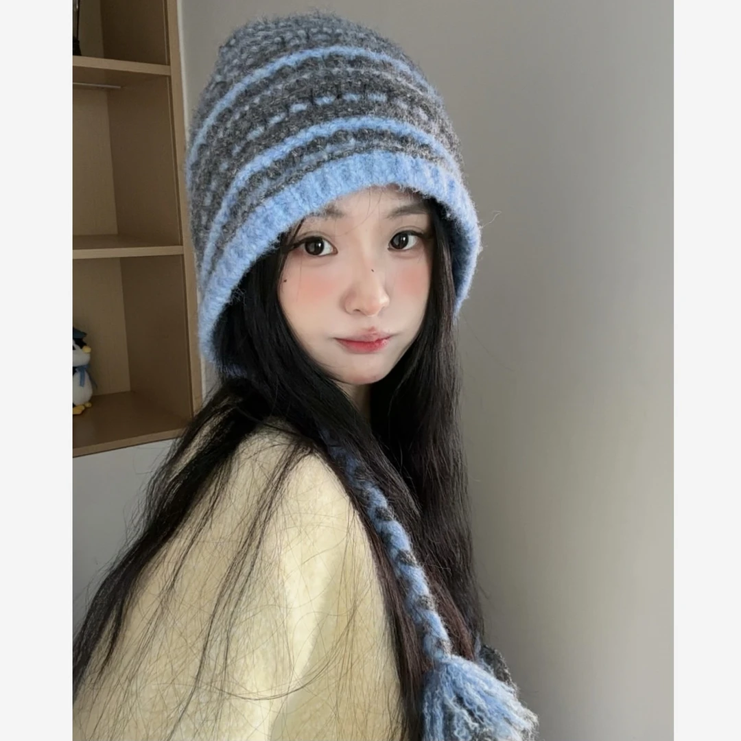 冰岛蓝！复古慵懒感秋冬针织帽雷锋帽显脸小保暖护耳毛线帽