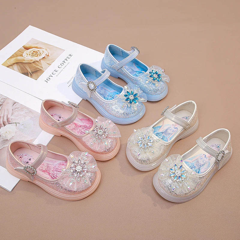 爱莎女童公主鞋2025新款春秋儿童水晶鞋小女孩演出鞋小皮鞋子宝宝