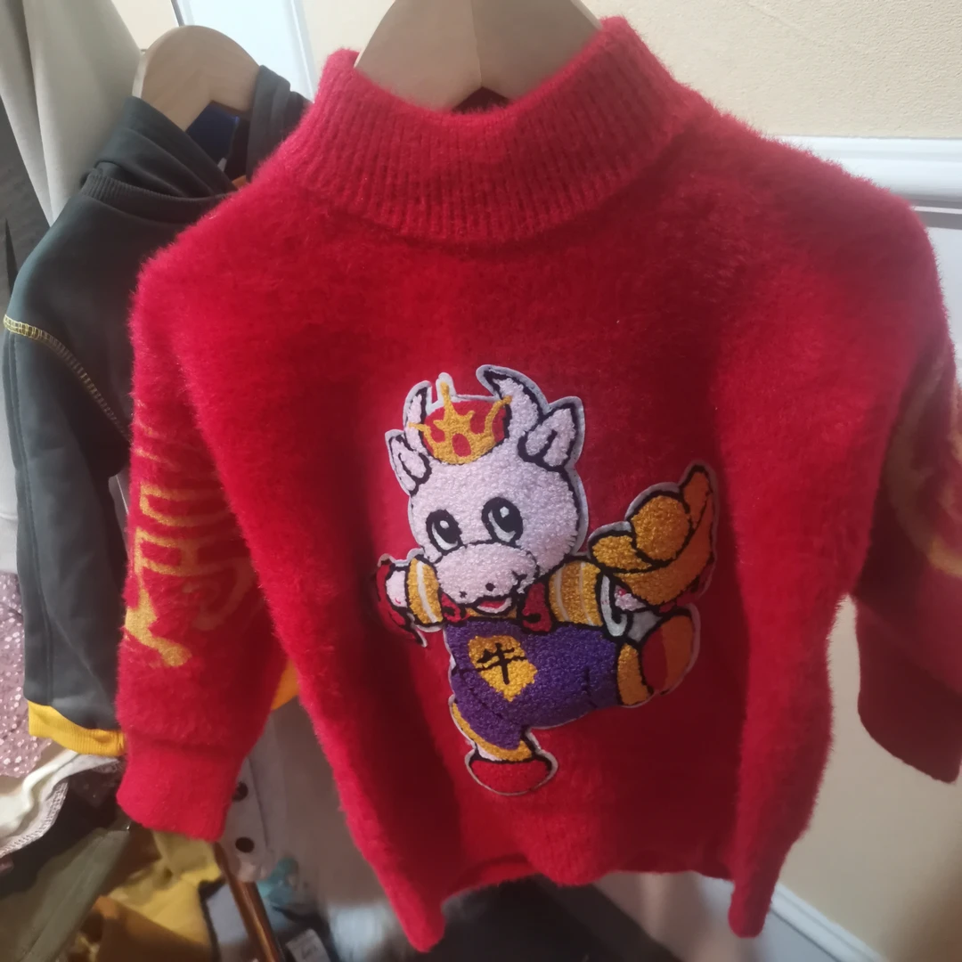 4097红色牛款毛衣男童女童