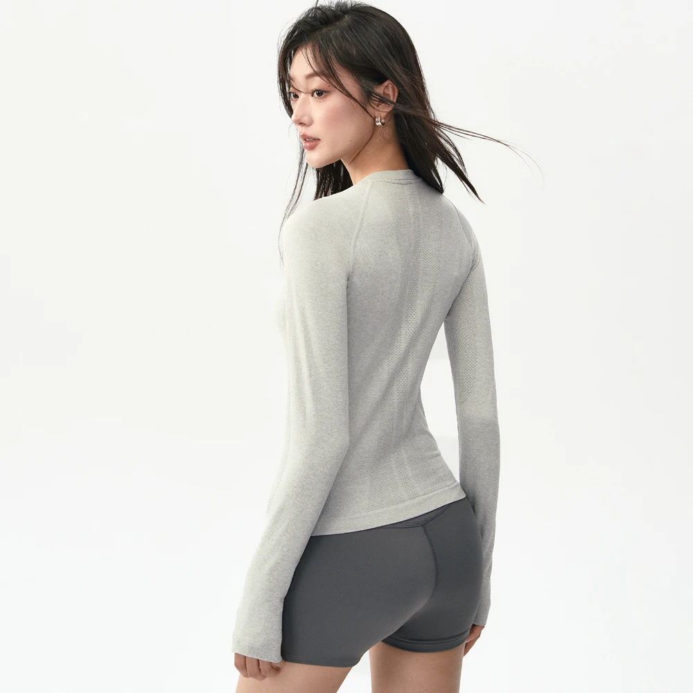 速干瑜伽服长袖女秋季新款修身弹力跑步运动上衣普拉提训练健身衣