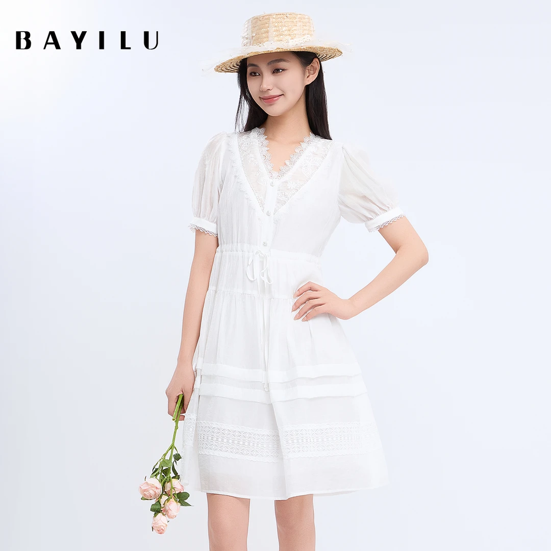 【云云】芭依璐夏季连衣裙蕾丝刺绣中长款裙95L7303Z