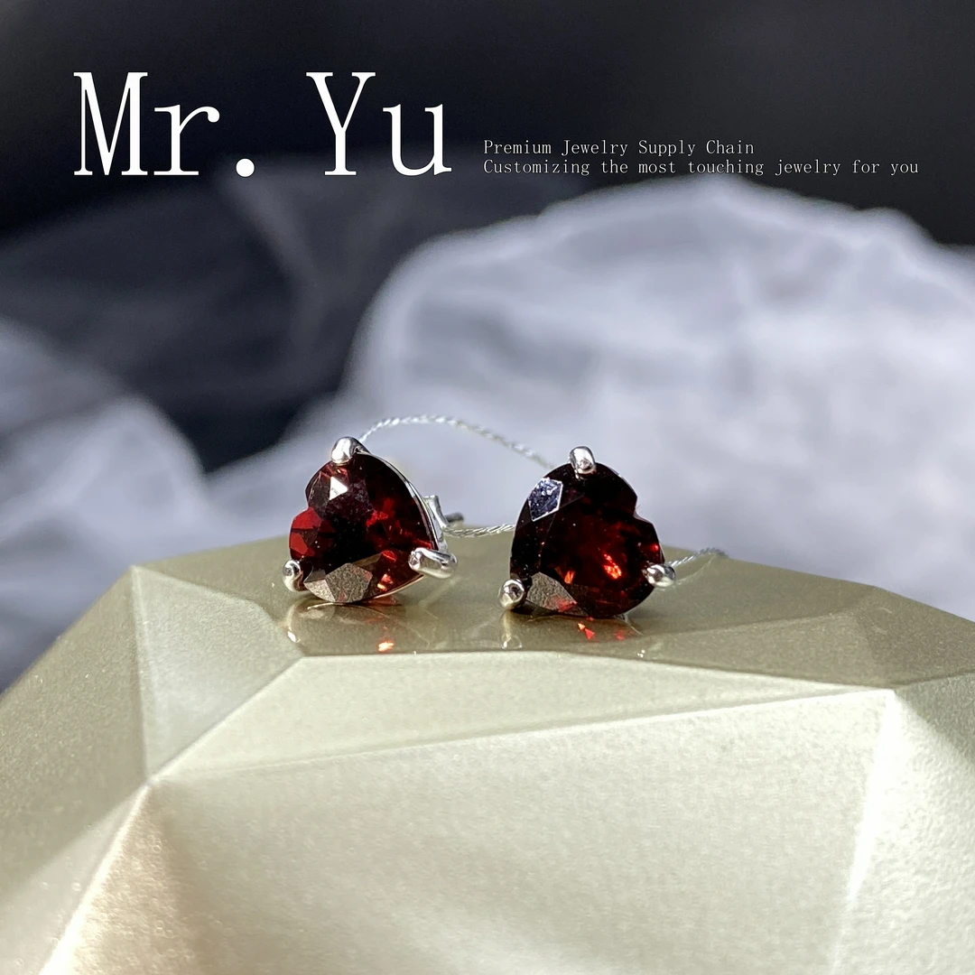 天然石榴石s925银耳钉精美时尚优雅经典艾滋女清新公主耳钉sl44