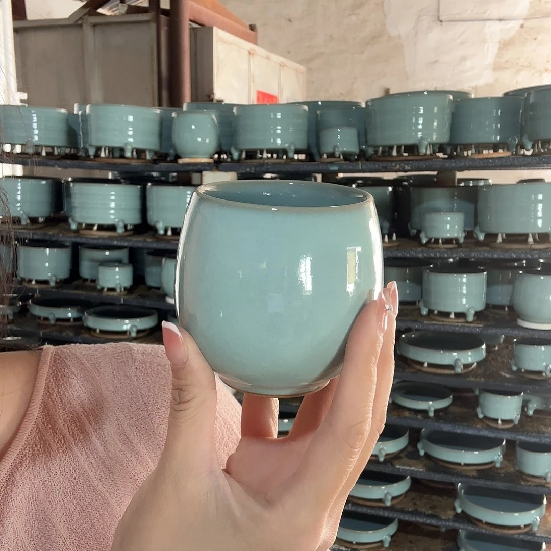 杯子有****彩天青釉龙蛋杯福利价一级品