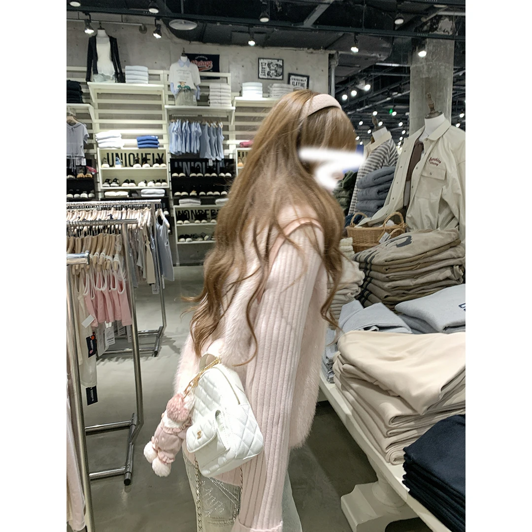 【栗栗奶团】毛毛外套女冬设计感袖子可拆卸两穿马甲上衣韩版高领