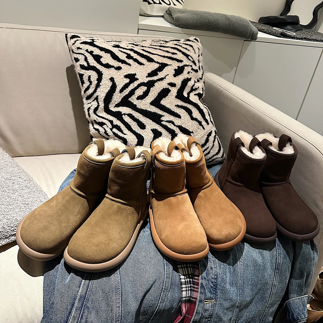 TS短靴2024新款冬季加绒短靴纯色加绒保暖雪地靴