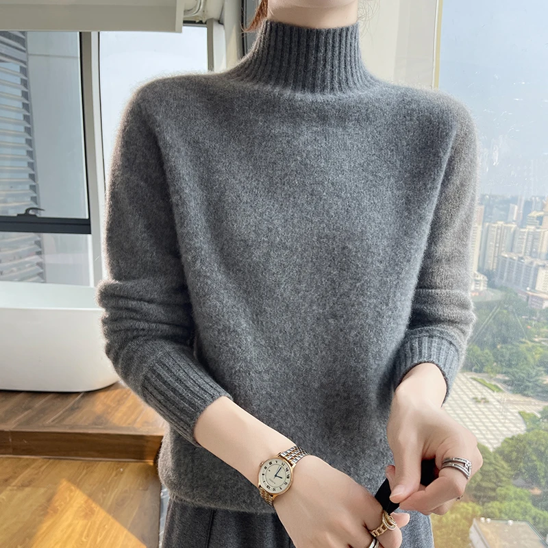 100纯羊毛秋冬毛针织毛衣女打底套头宽松舒适百搭内搭山羊绒时尚