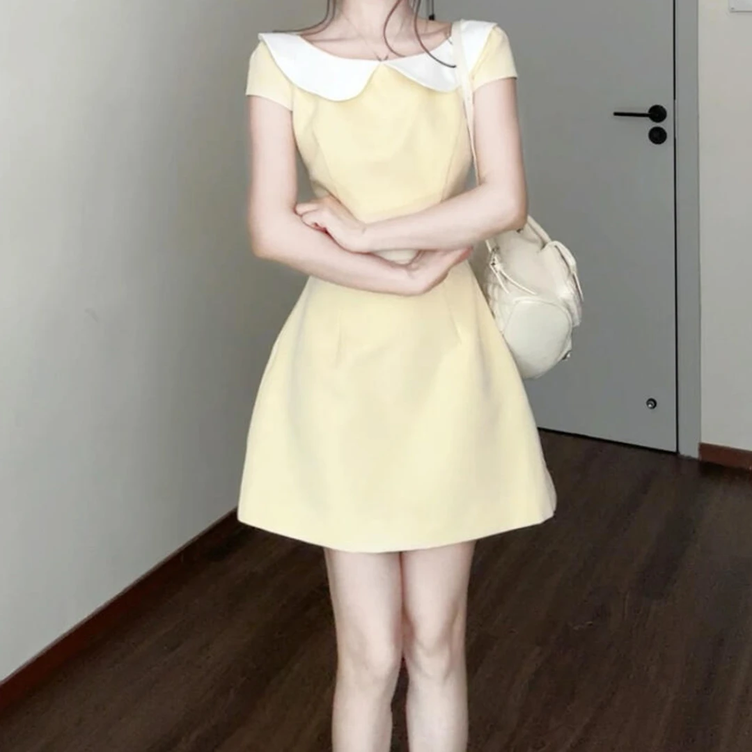 韩系独特绝美小个子黄色连衣裙子女夏2025新款高级小众不撞款短裙