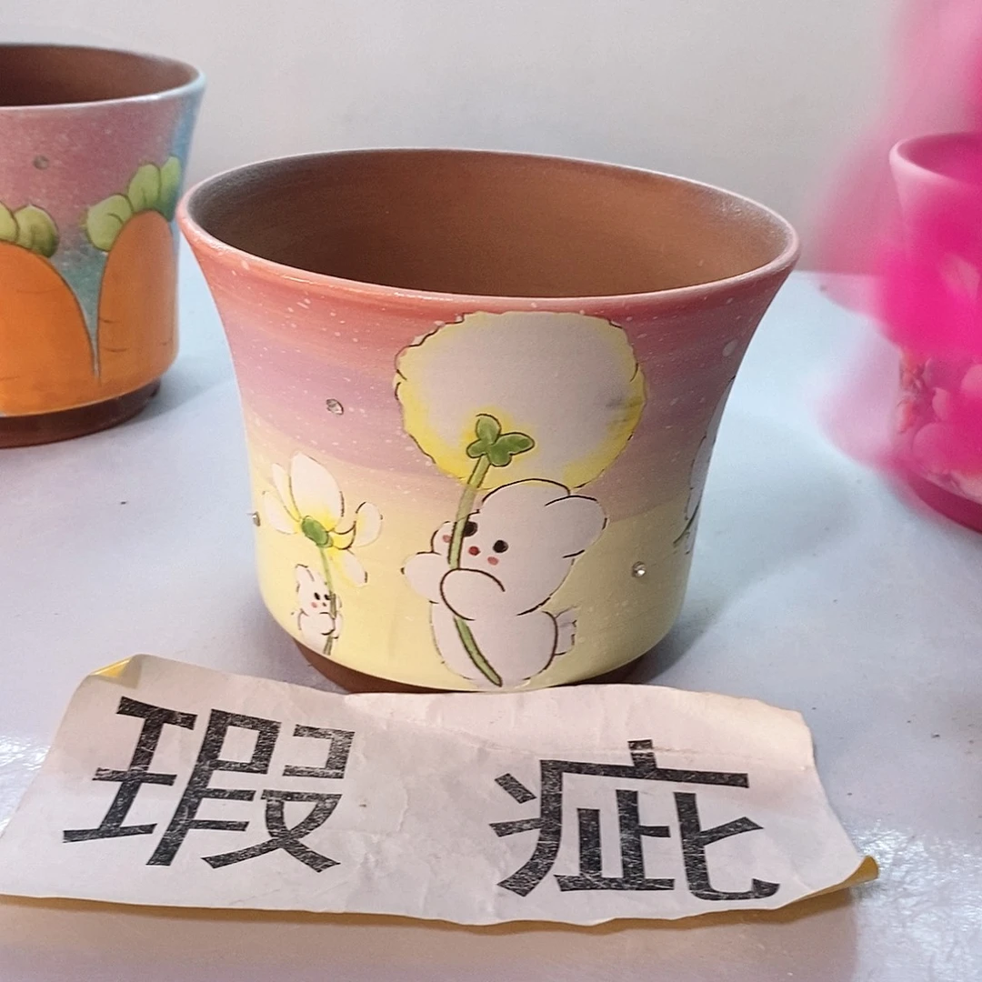 紫砂花盆红陶手绘花盆