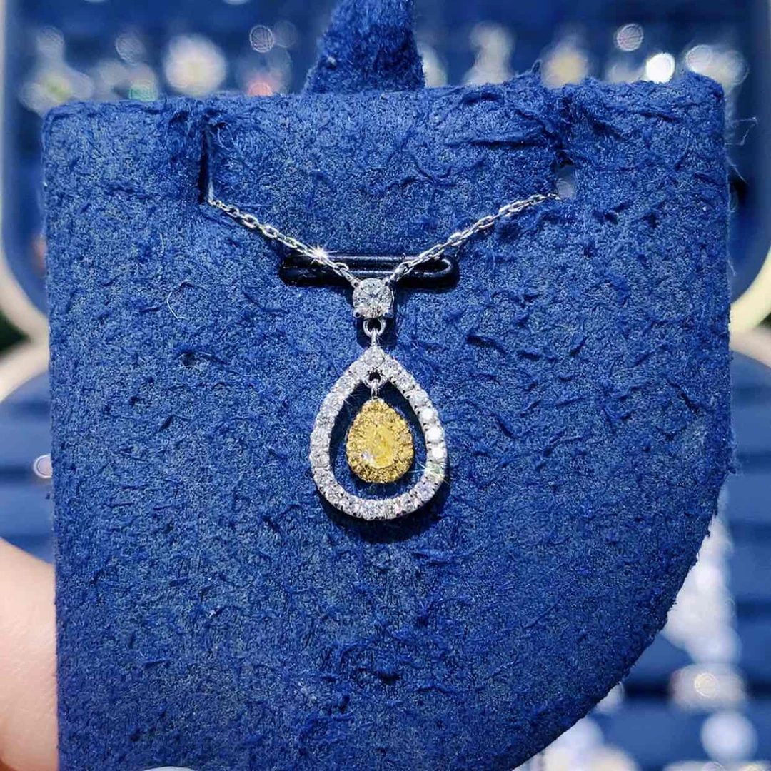 【闪购商品】颈饰18K金镶嵌钻石黄钻水滴项链