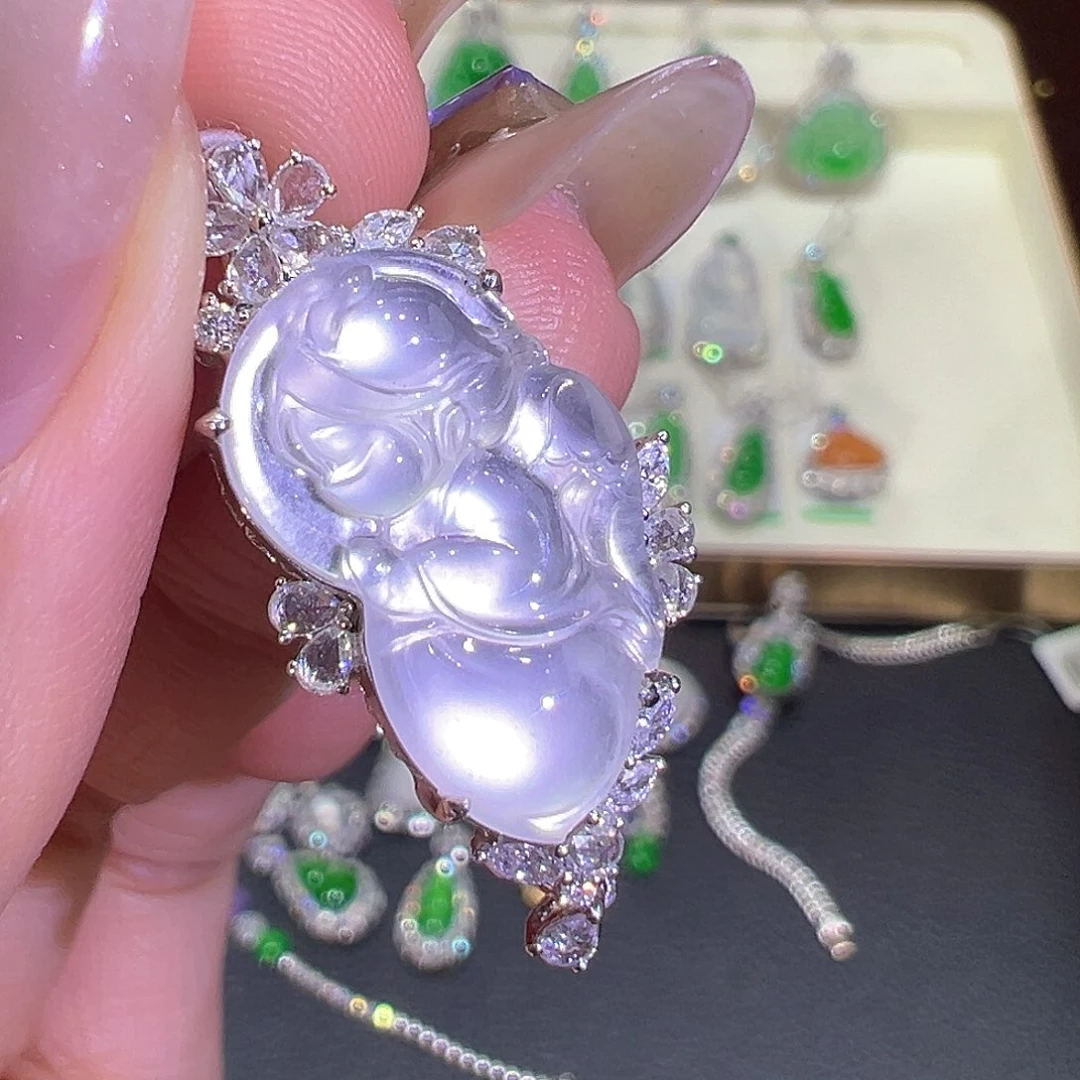 翡翠18K金镶嵌吊坠(不含链)翡翠