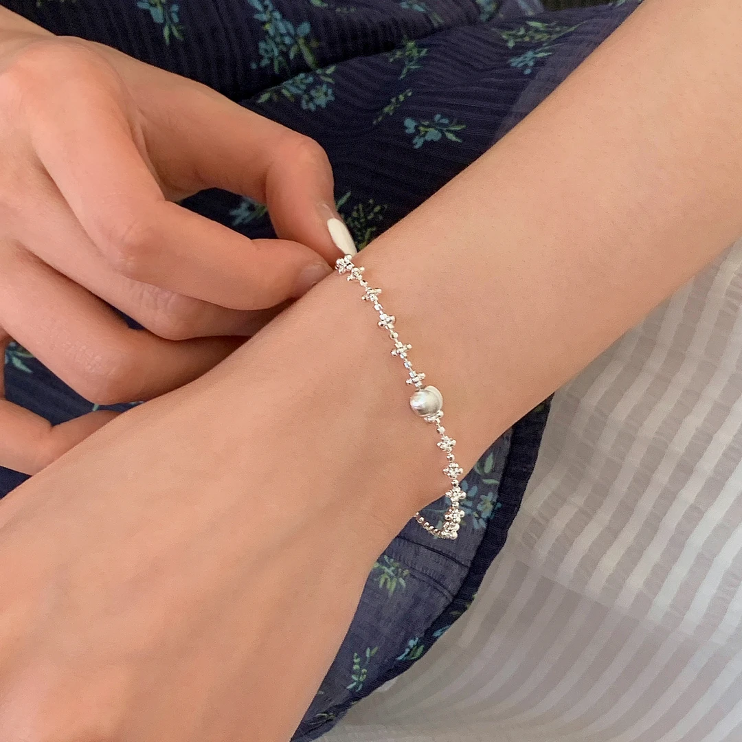 925银手链 S925拉丝银球手链ins小众设计轻奢抽拉手串女闺蜜百搭