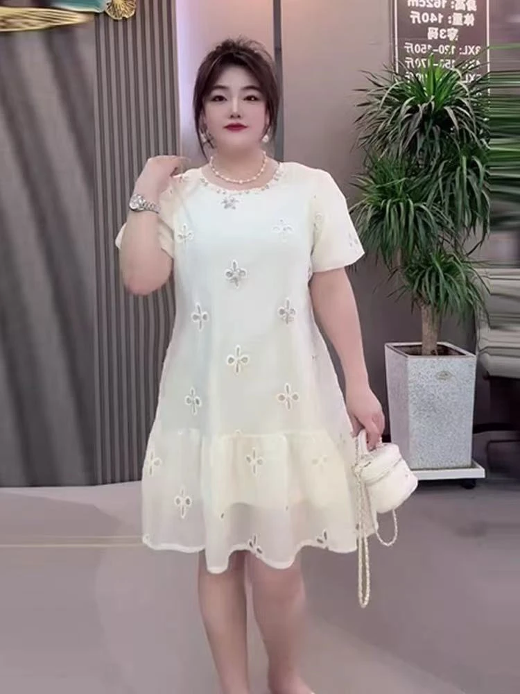 法式重工镶钻镂空花朵公主风连衣裙8061