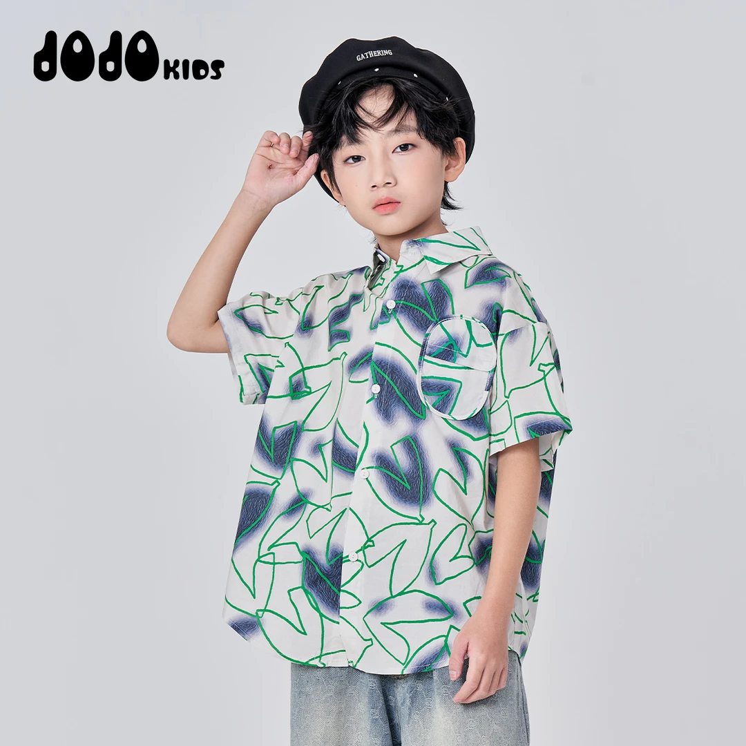 JOOJOO童装夏季新款男童短袖衬衫中大童宽松洋气个性百搭14113201