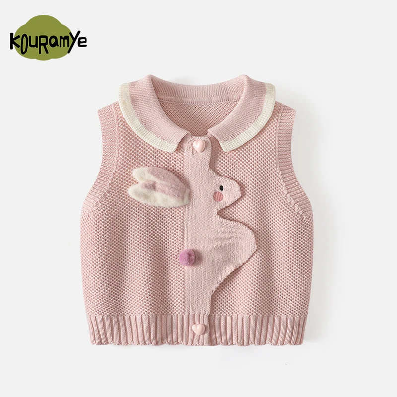 酷娃米2025春季新款毛衣中小女宝宝可爱兔宝百搭保暖针织背心1461