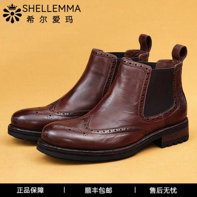 希尔爱玛马皮靴男款水洗复古固特异手工商务休闲切尔西靴