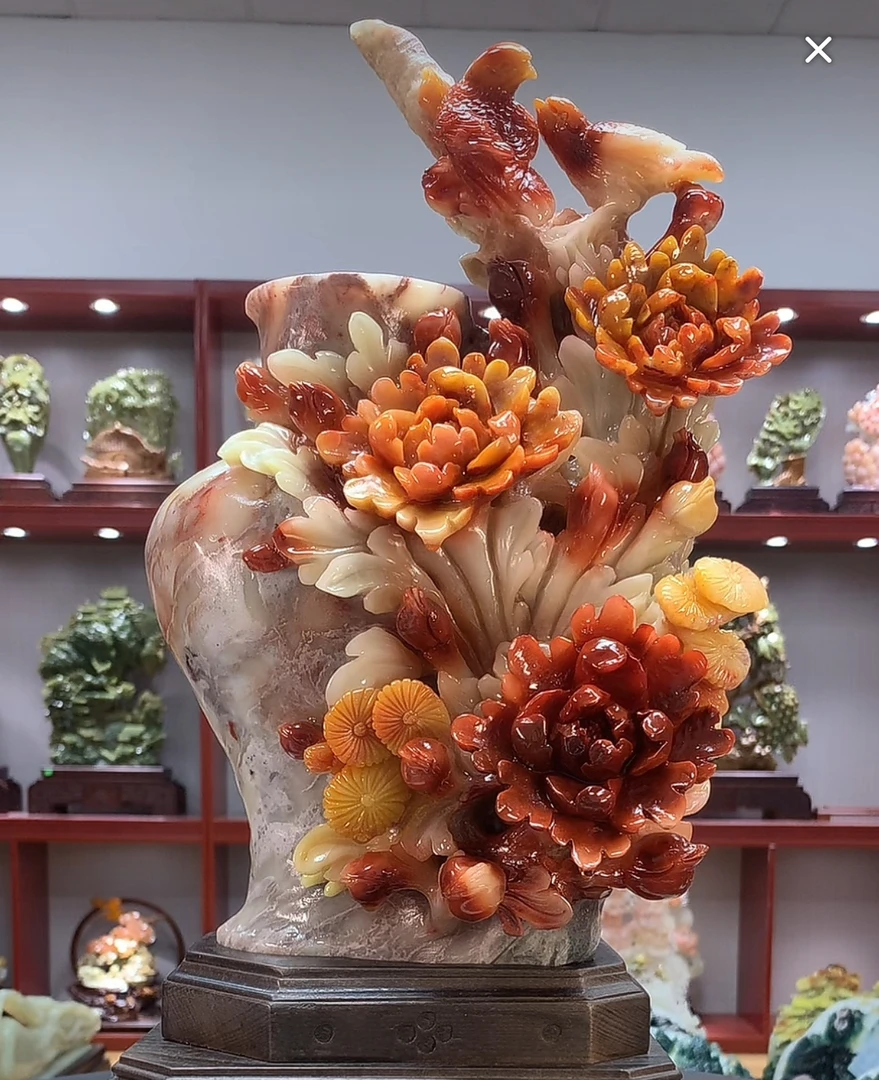 6012家居装饰摆件中式雕刻书房纪念花鸟电视柜玄关创意山水白菜