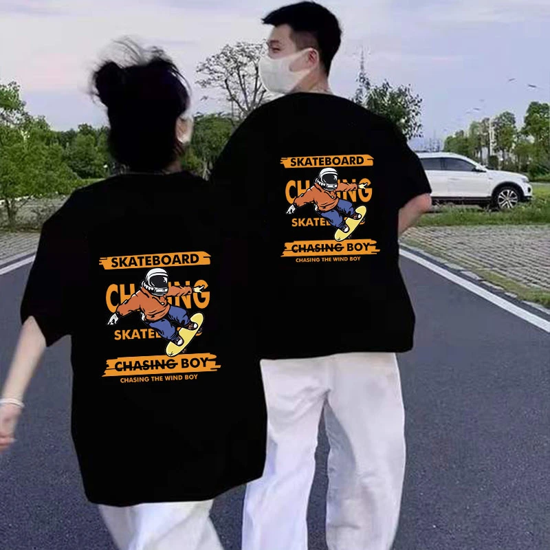 2025夏季新款纯棉短袖T恤男女同款宽松大码上衣美式潮牌情侣半袖