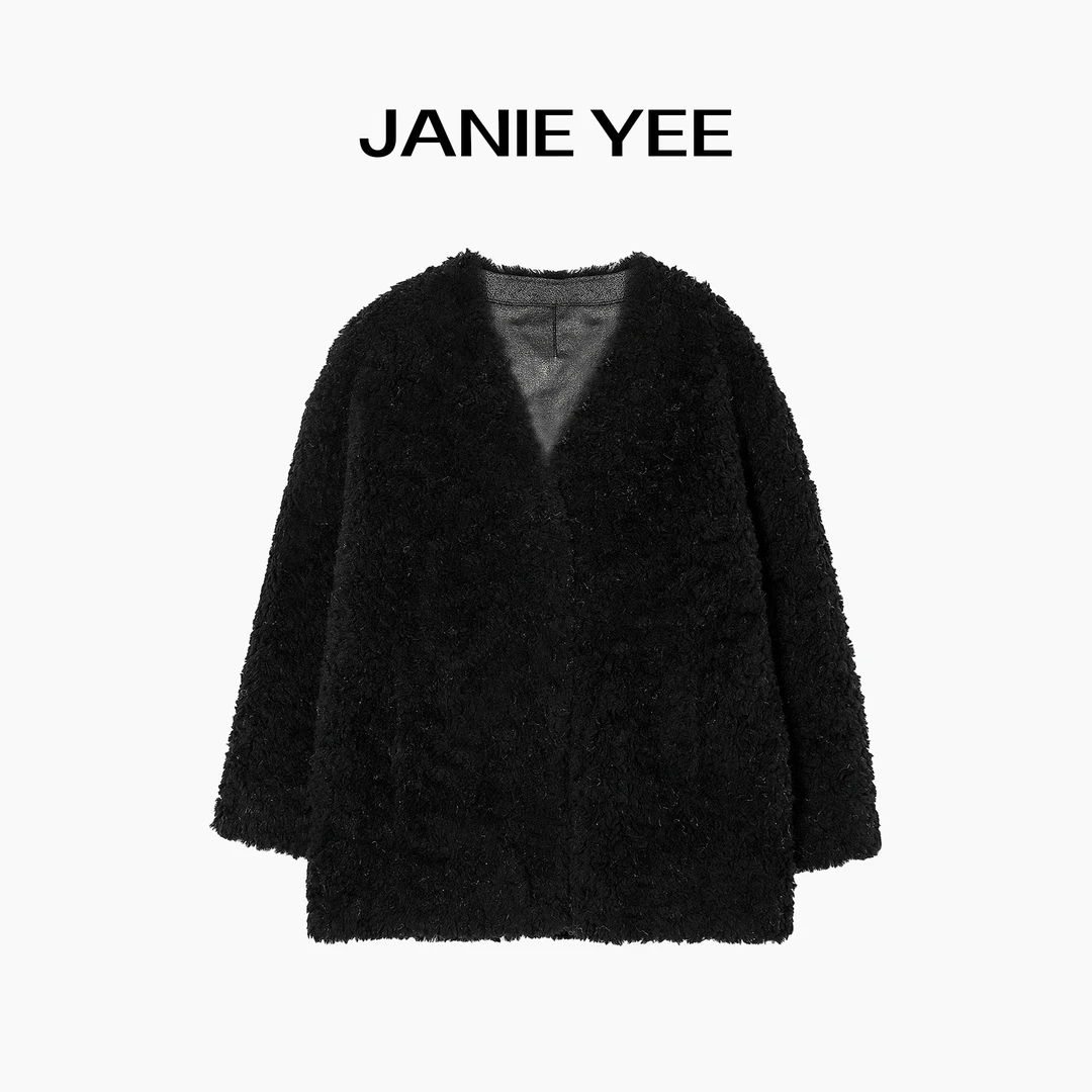 Janie Yee“小黑羊” 加厚保暖100绵羊毛短中长款大衣外套女24A2190