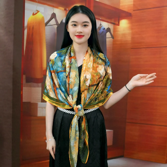 【梵高梨花】140CM香云剪花方巾优雅气质百搭中国风长巾披肩