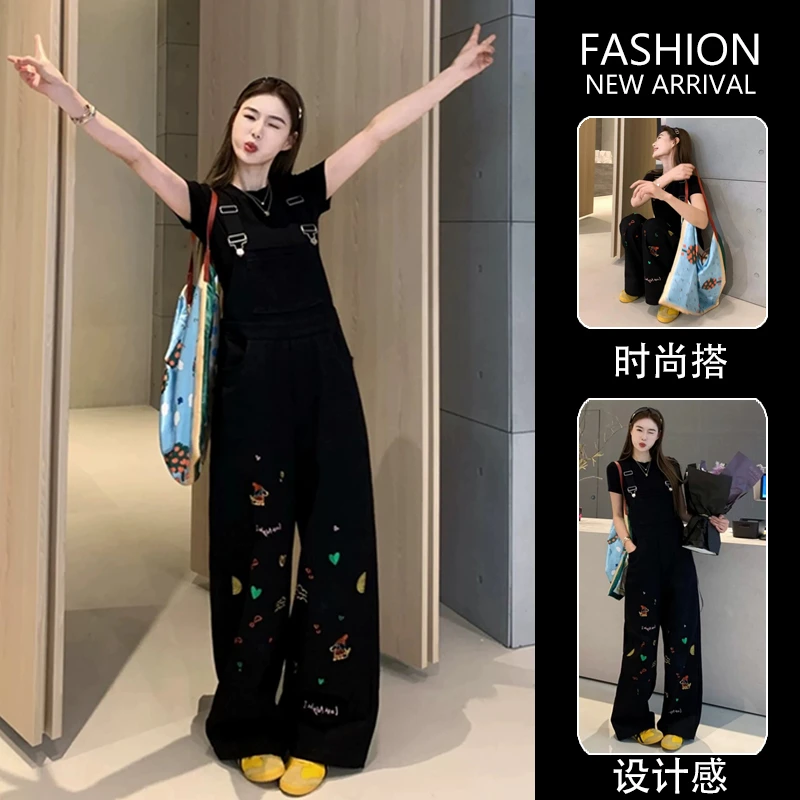 【喵喵严选】孕妇装春夏新款短袖T恤多巴胺趣味刺绣宽松孕妇背带裤