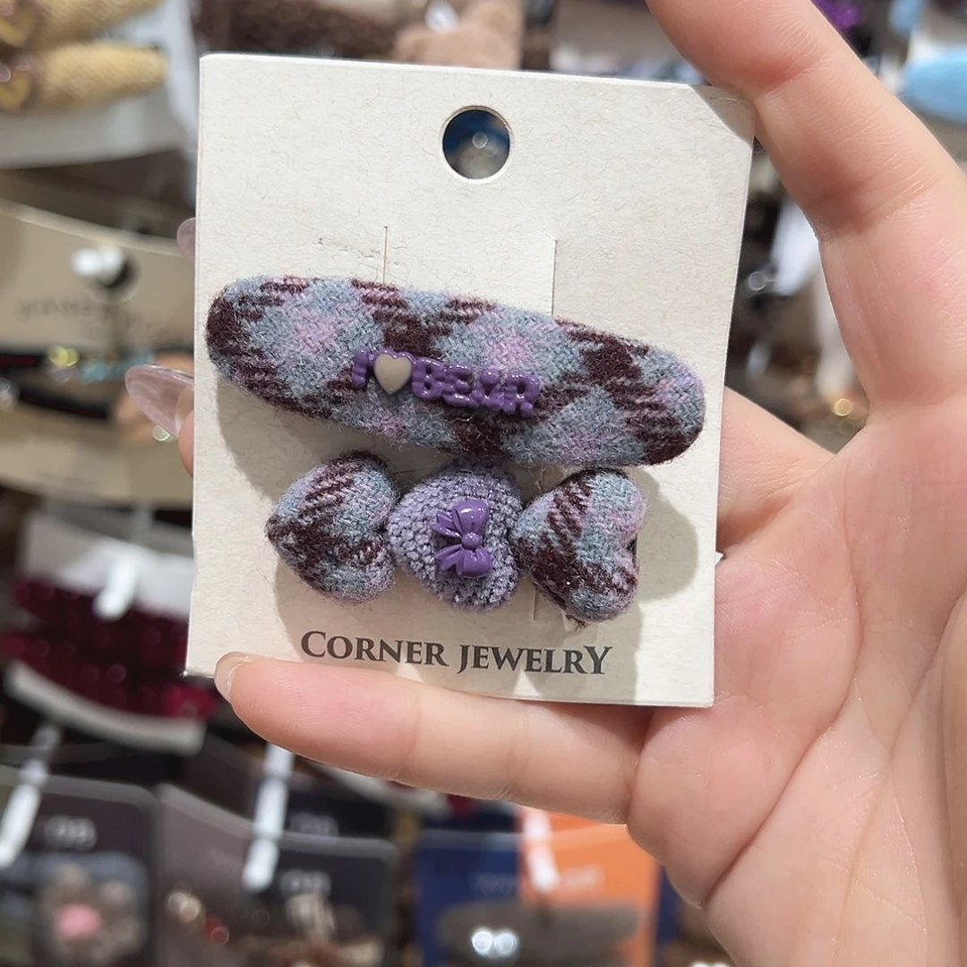 皮质铁合金紫色爱心鸭夹