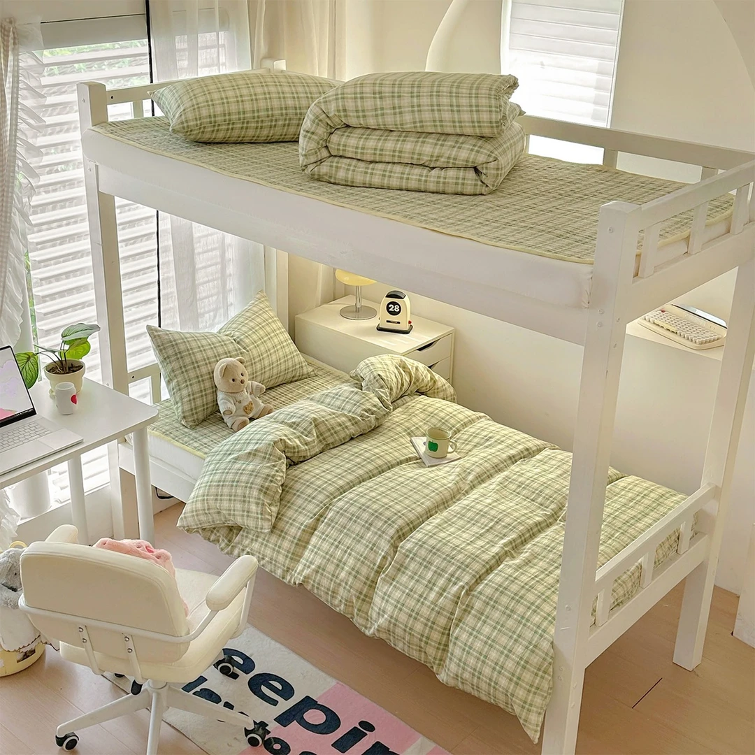 皱皱纱水洗棉床盖三件套学生宿舍床单人被套上下铺三件套床上用品