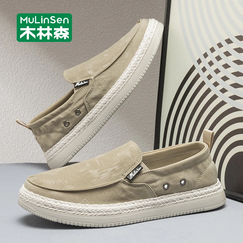 木林森老北京布鞋男2025年新款秋季透气轻便防滑一脚蹬休闲帆布鞋