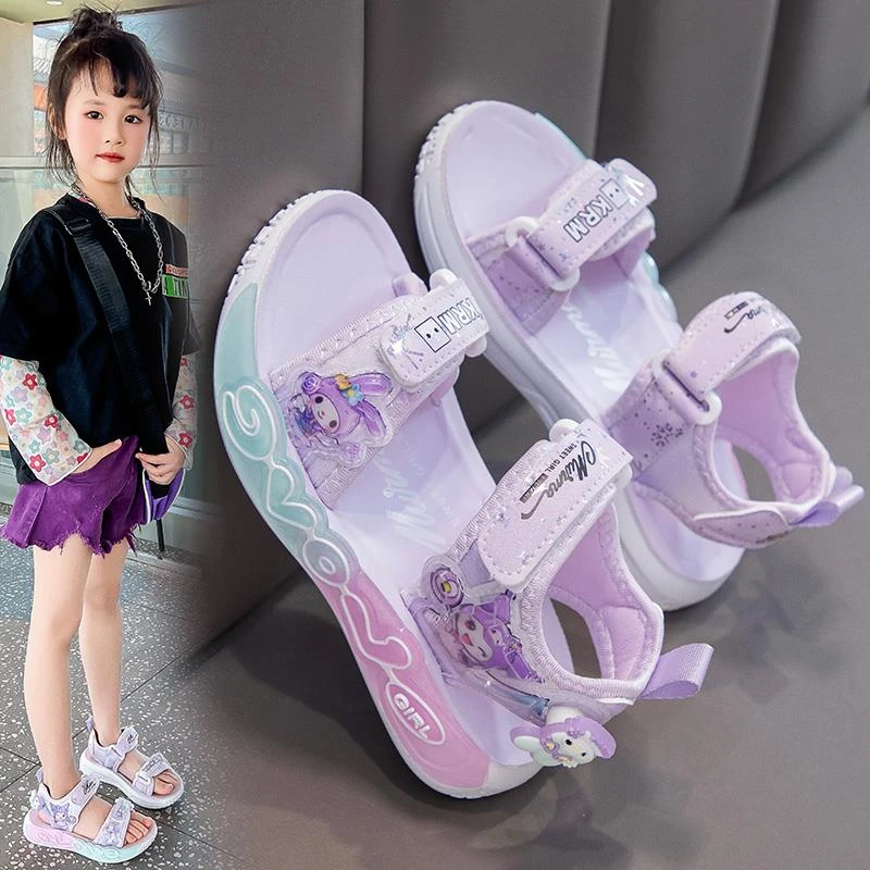 库洛米女童凉鞋2025新款夏季儿童公主鞋大童沙滩凉拖软底女孩防滑