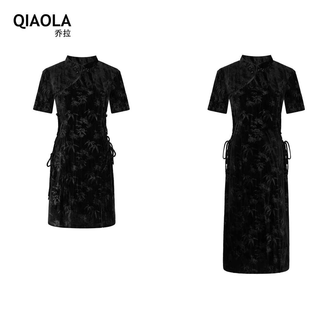 QIAOLA/乔拉【醉墨凉亭】小众设计夏款盘扣新中式气质连衣裙预售