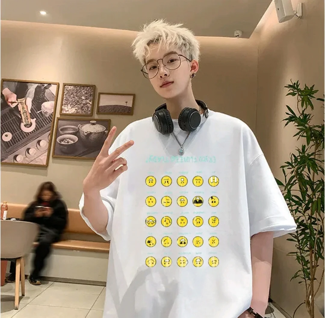 加大码300斤港风街头创意印花重磅纯棉短袖男女夏季潮流百搭T恤衫