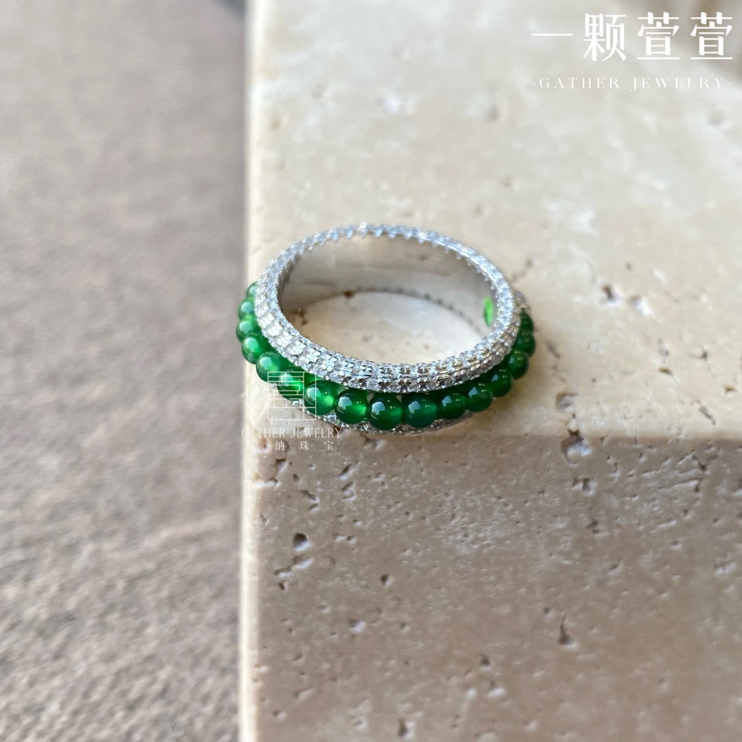 【art deco装饰主义】一颗萱萱翡翠银镶戒圈精致时尚