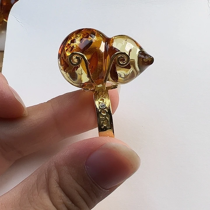 琥珀（花珀）银S925镶嵌戒指
