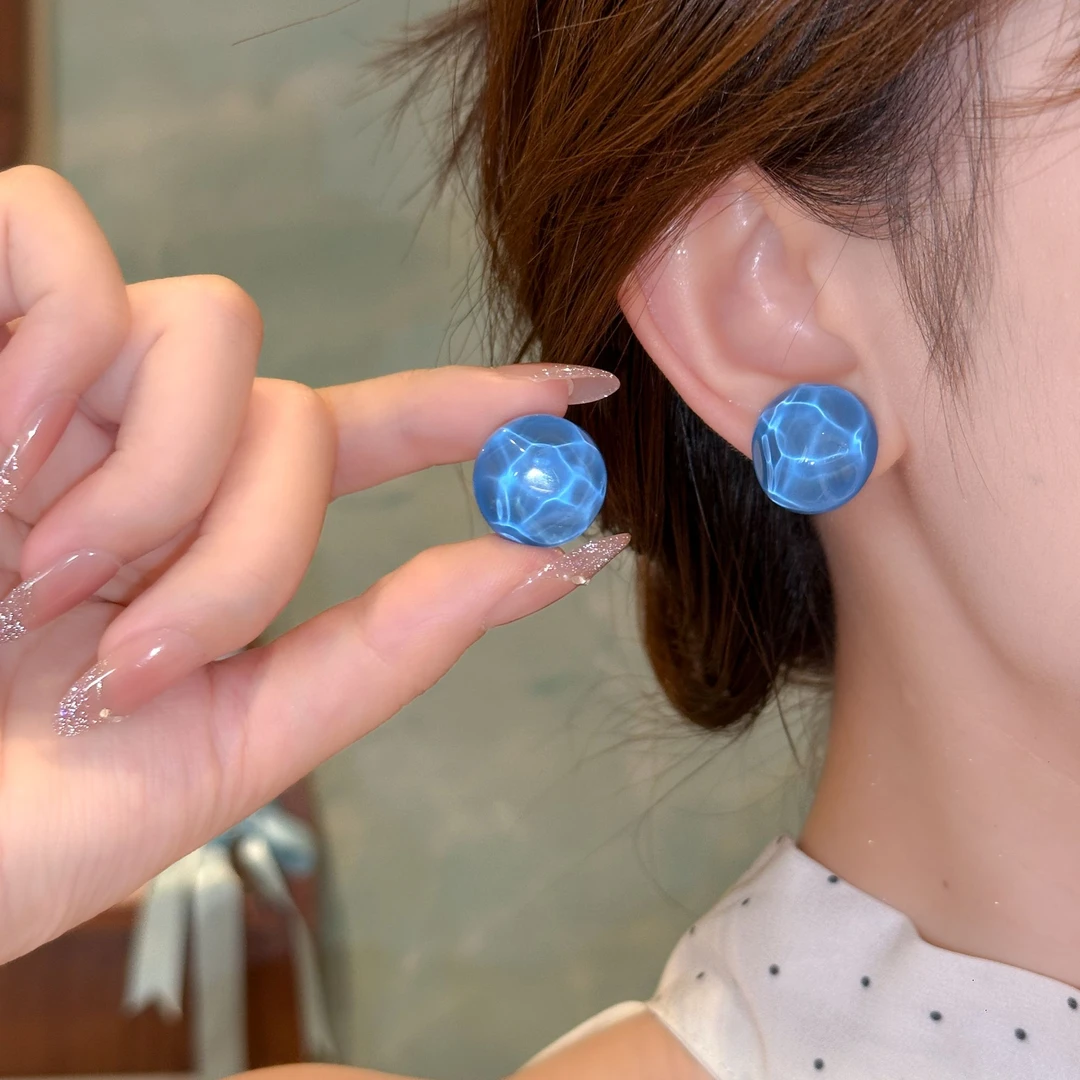 铜合金耳饰 蓝色镭射日韩女简约风无耳洞耳夹