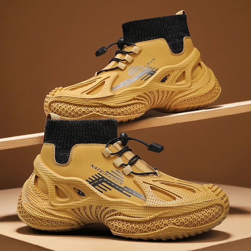 潮流鸿足欧美风时尚潮流动休闲鞋高帮休闲鞋运动风拼色极简风潮男