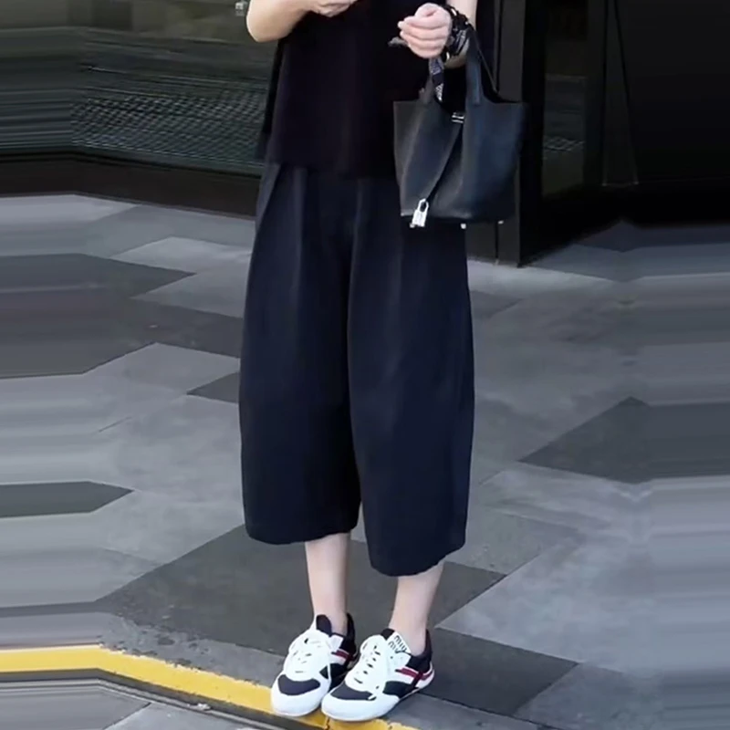 小个子夏季新款休闲裤高级感简约百搭减龄八分裤韩版显瘦黑色裤子