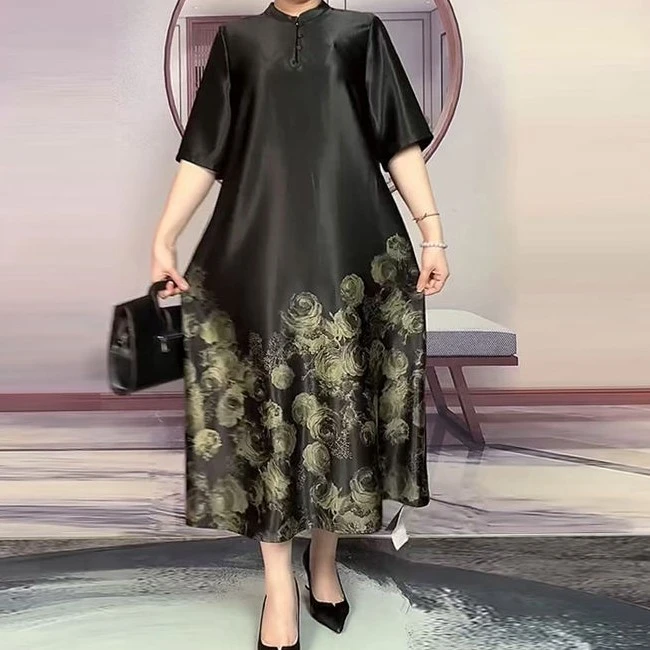 02国风复古时尚连衣裙加大宽松大码女装