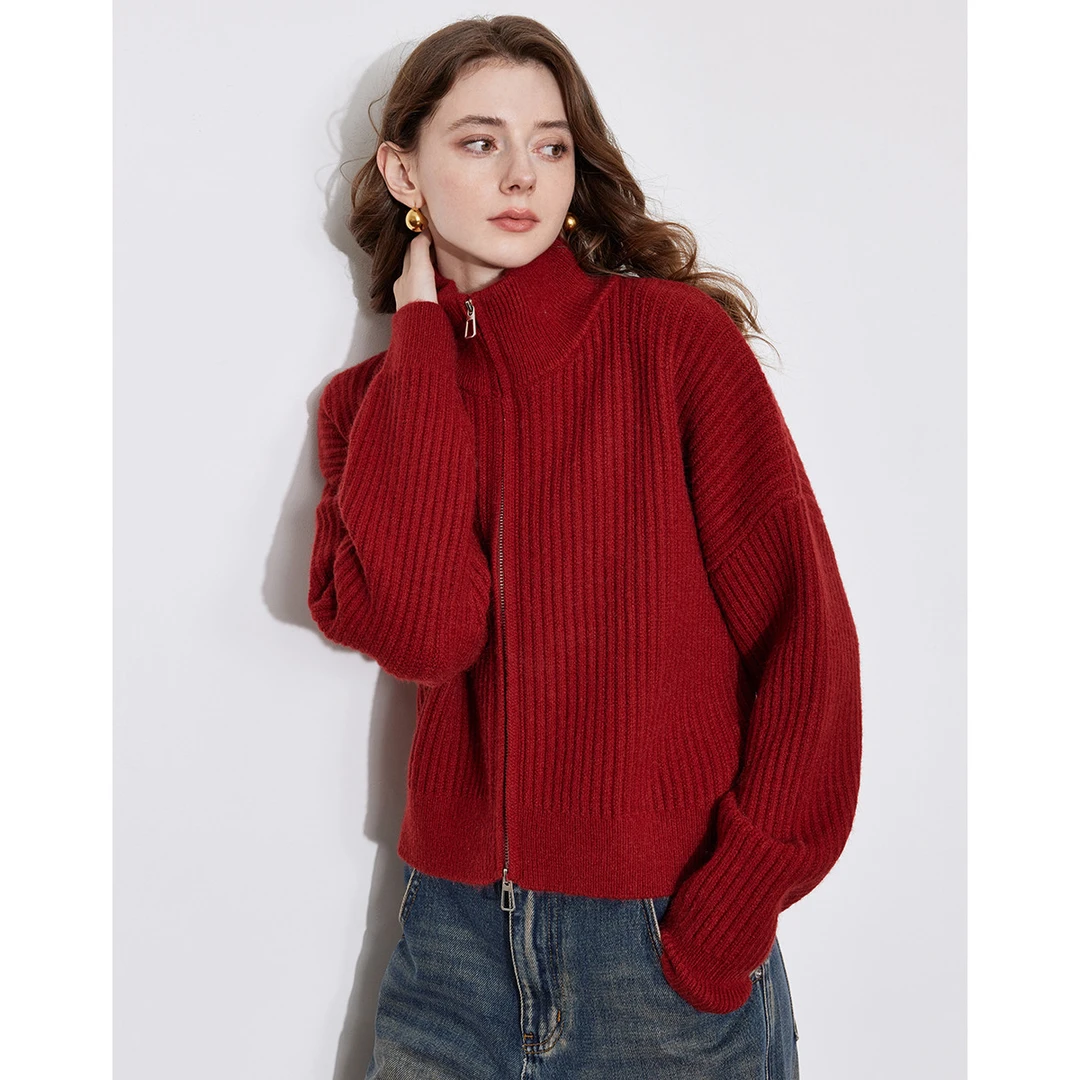 【热卖推荐】初语冬款式高领拉链纯色长袖针织开衫打底保暖内搭毛衣