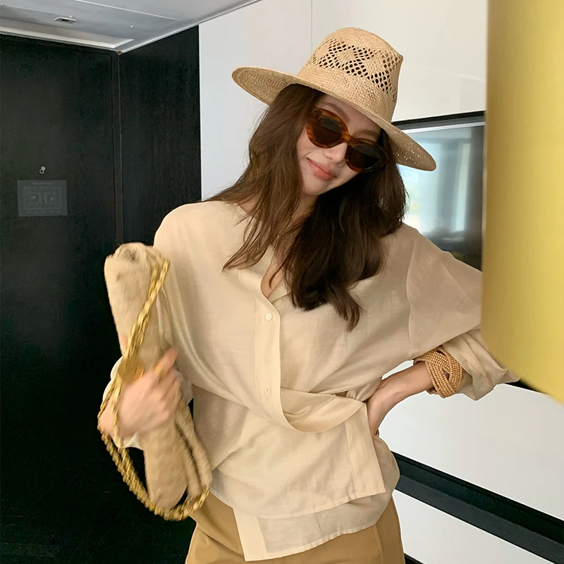 【ALONE SAVOR】 龍喜儿 锈蚀季风 醋酸时尚灰色宽松纽扣衬衫J123