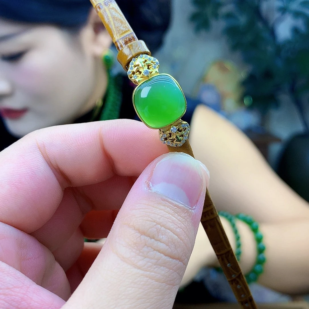 吊坠(不含链)银S925镶嵌和田玉（碧玉）手链