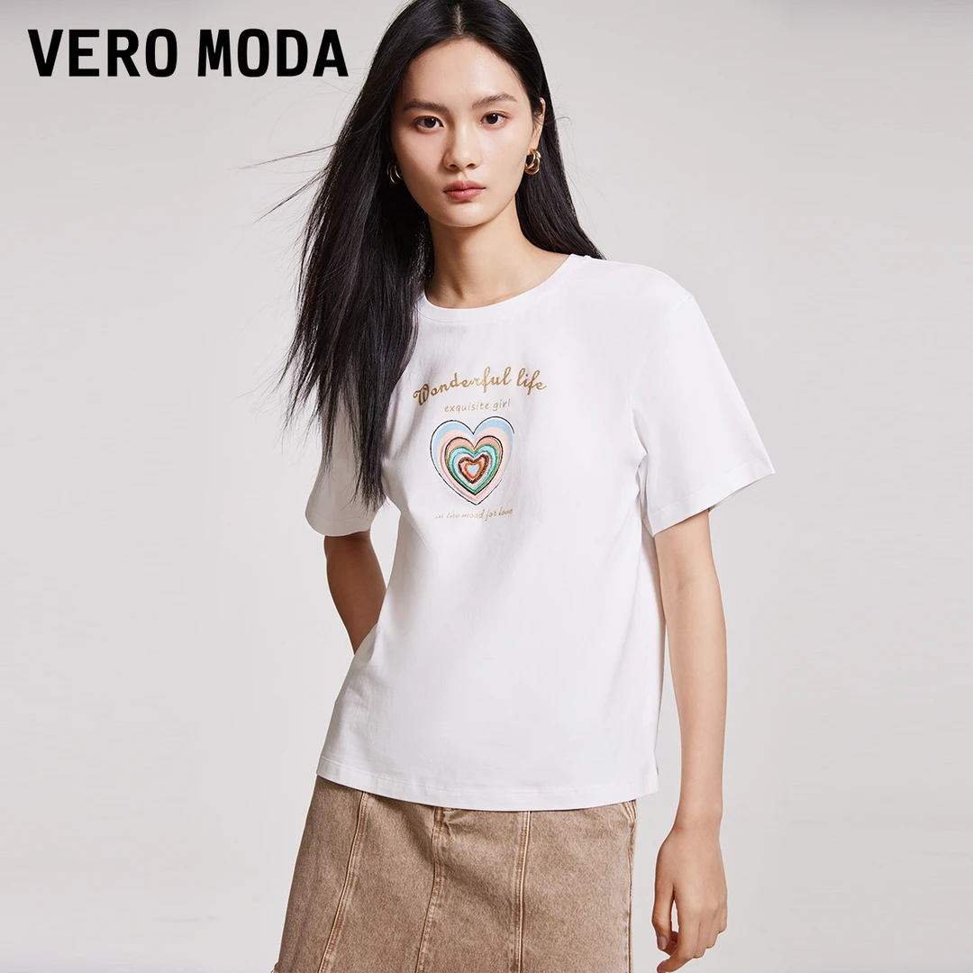 【夏日漫游】Vero ModaT恤女圆领印花立体爱心装饰千金325101014