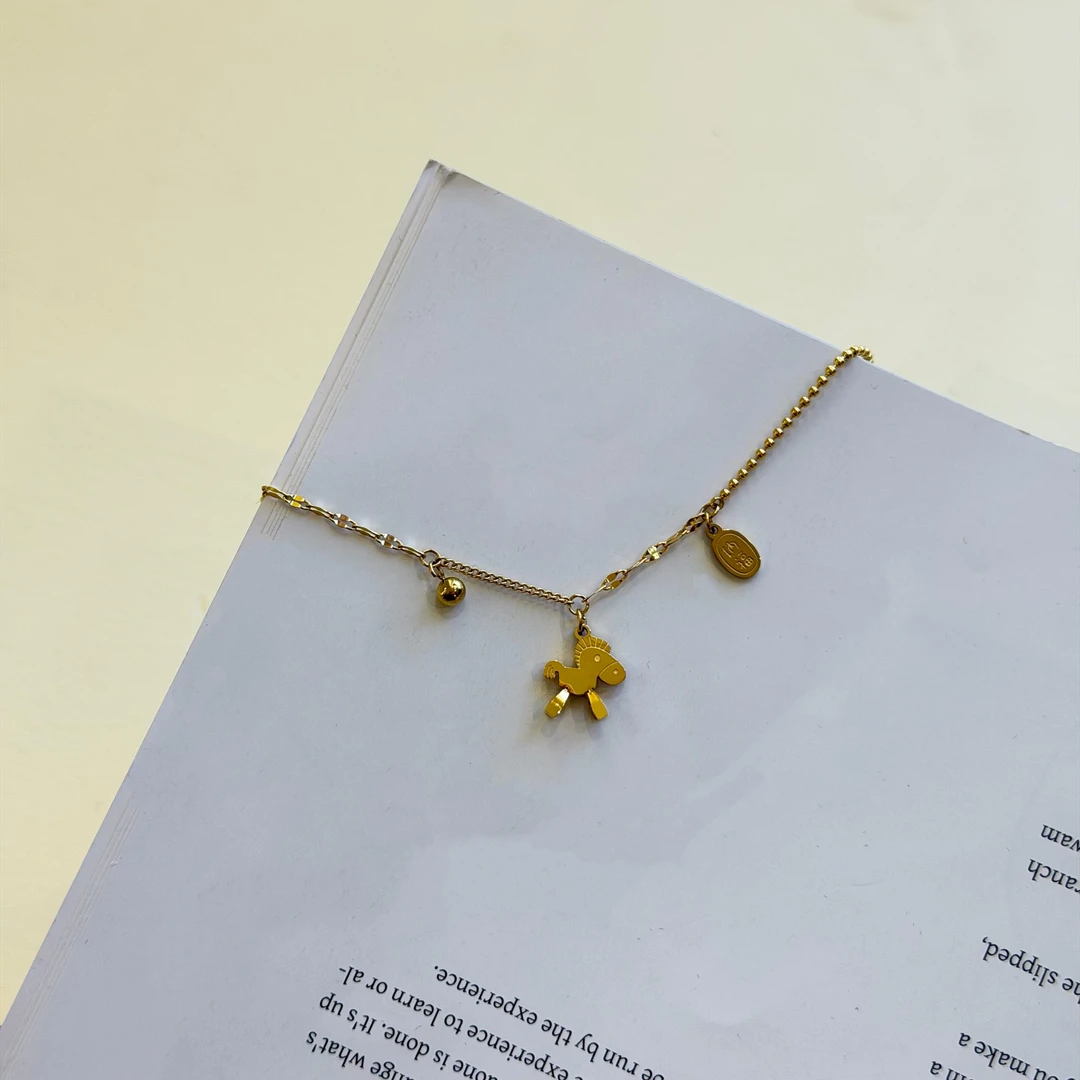 钛钢手链 李园家1号店-1020-马上有钱 轻奢金色小马手链