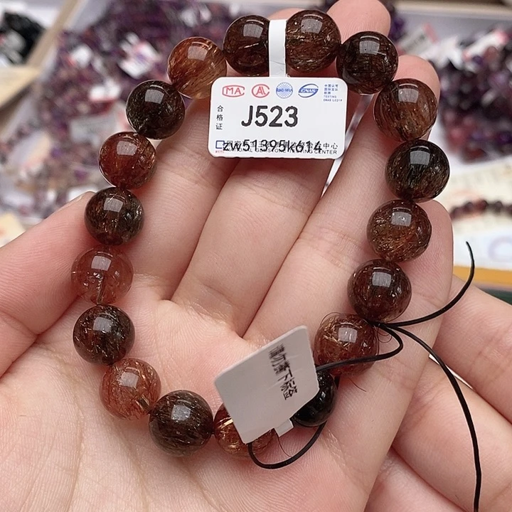 水晶手串未镶嵌G**?J523黑金超七11+