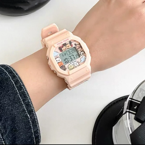 迪士尼小方块手表卡通多功能女款初中生儿童生日开学礼物