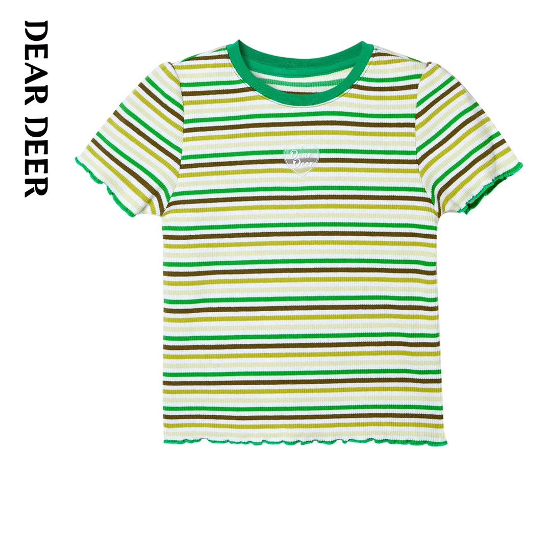 【门店同款】迪迪鹿女大童夏季绿白条短袖T恤女大童C124222320