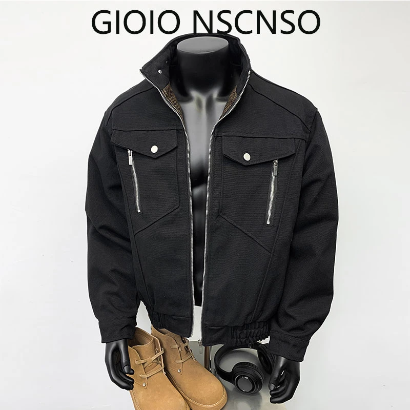 美式高街工装青年外套男春秋休闲百搭潮牌复古男士立领飞行员夹克