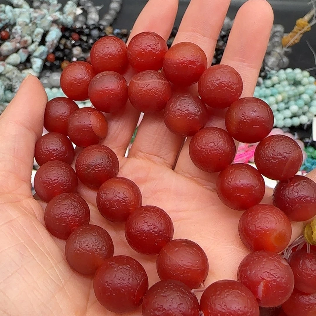玛瑙/玉髓合金珠宝半成品橘皮红玛瑙13mm一条