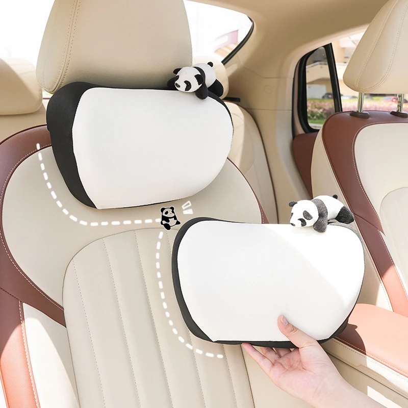 汽车头枕腰靠趴趴熊猫汽车头枕记忆棉汽车护腰靠垫卡通汽车腰靠垫