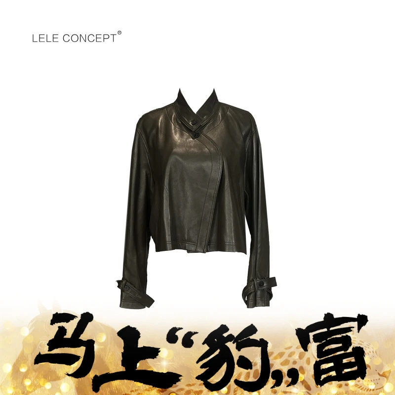 LELE CONCEPT | 时尚潮流酷飒立领斜身短皮衣P0083