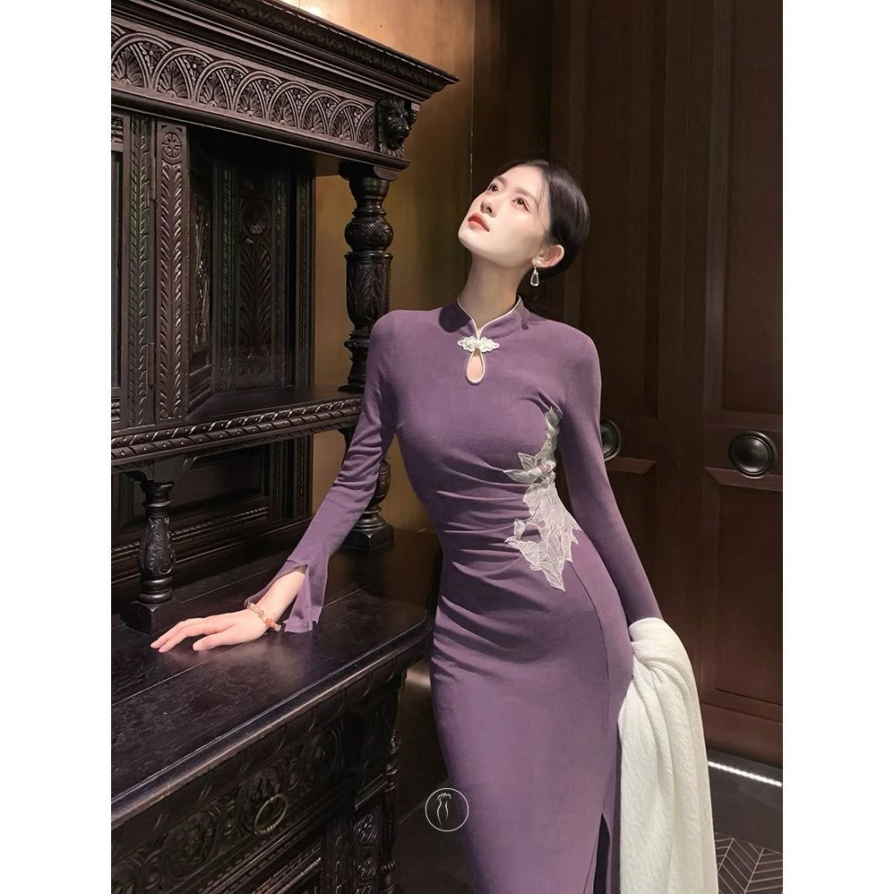 早秋新中式复古改良旗袍重工刺绣倒大袖收腰气质国风连衣裙2025秋