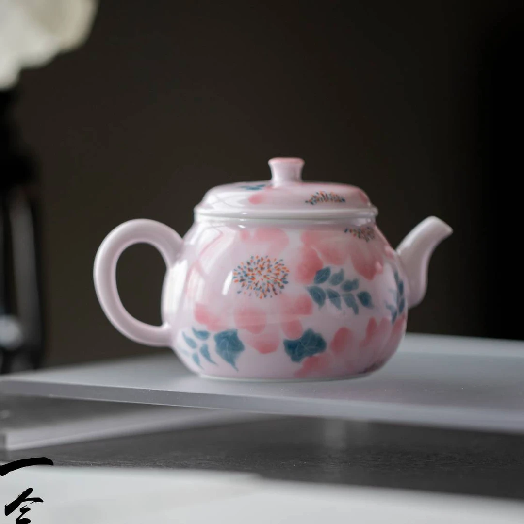 【国色天香】一念方知 杏粉牡丹茶壶 釉下彩手绘陶瓷茶具